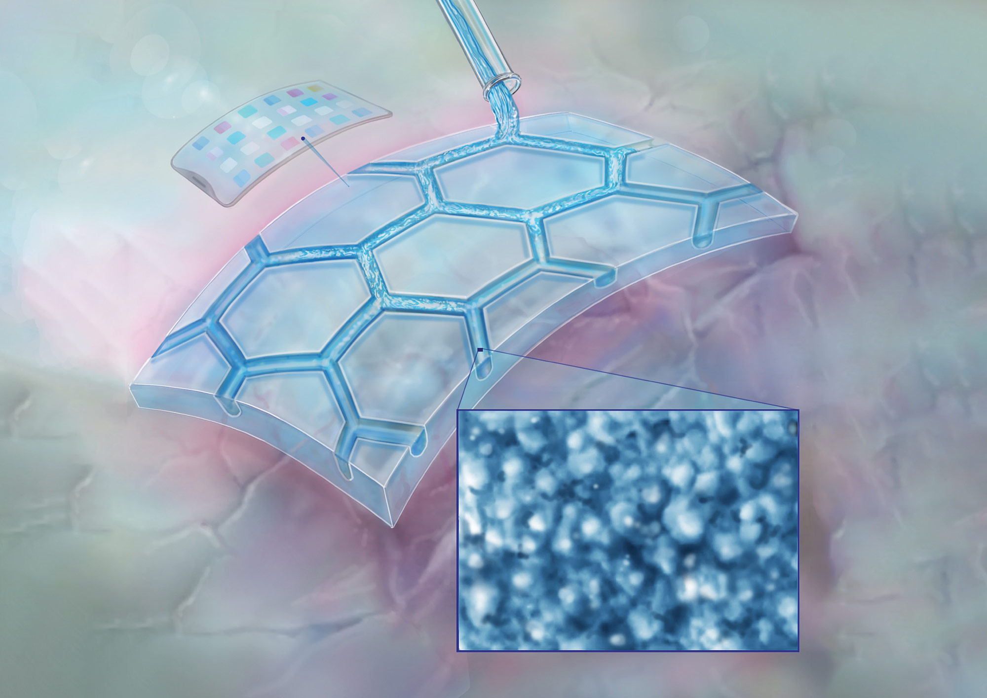 An illustration of a printed silver microgrid that was featured on a supplemental cover of the journal ACS Applied Electronic Materials. (Credit: Randal McKenzie / LAMP Lab)