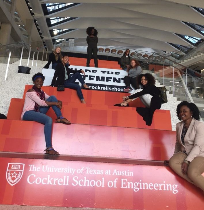 Students standing on stairs at the University of texas at austin