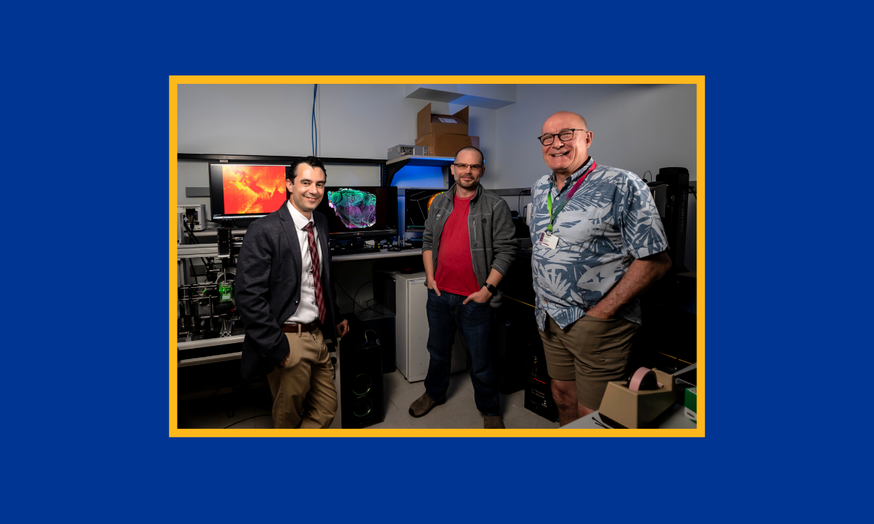 Center for Biologic Imaging Director Simon Watkins, Professor Alan Watson and Professor Alejandro Almarza, photographed in the CBI located in the Biomedical Science Tower 3, July 1, 2026