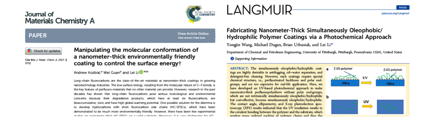 Screenshot of  Journal of material chemistry and langmuir papers