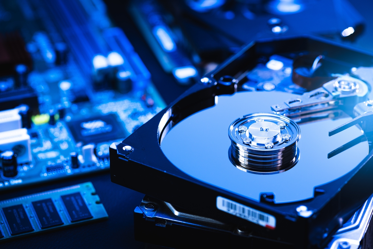 Hard disk drive in blue light