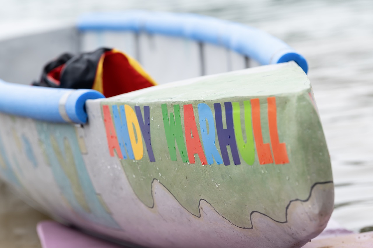 Andy Warhull 2 - The bow of the Andy War-Hull concrete canoe on the banks of Tygart Lake, in West Virginia. (Photo: Aimee Obidzinski) Andy Warhull 2