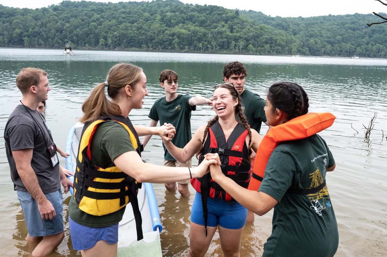 Nationals pre-race 3 - Swanson School of Engineering students getting ready to race in the American Society for Civil Engineers Concrete Canoe Competition held in Tygart Lake, West Virginia. (Photo: Aimee Obidzinski) Nationals pre-race 3