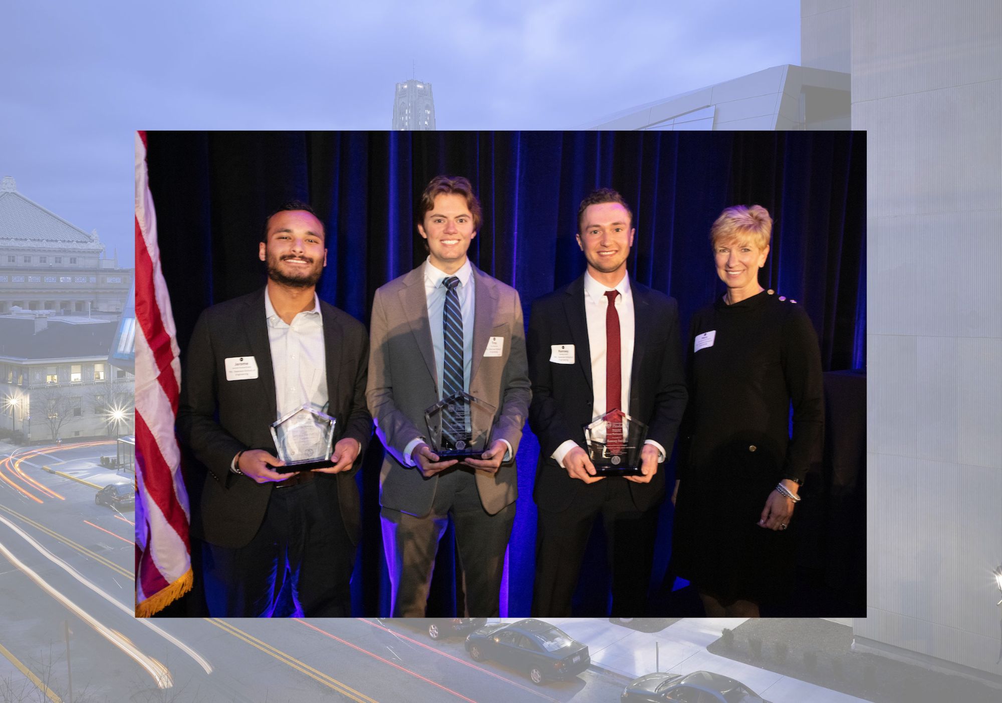 L - R:  Jerome Poravanthattil, Trey Blystone, Ramsey Smith, and Mary Besterfield-Sacre
