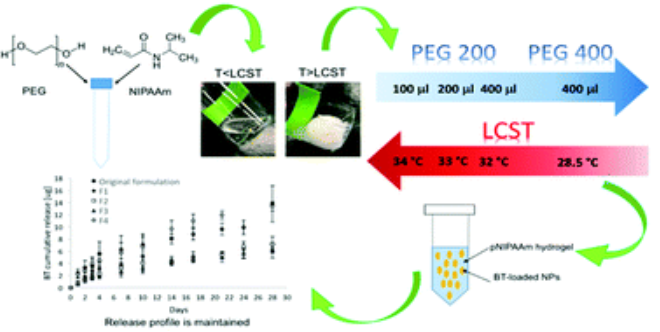 data graphs showing the tuning of thermoresponsive pNIPAAm hydrogels for the topical retention of controlled release ocular therapeutics