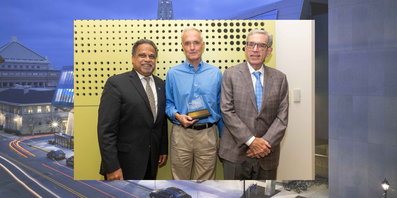 From left: Bioengineering Department Chair Sanjeev G. Shroff; Holder Lecturer  James J. Collins, PhD; and Gerald Holder.