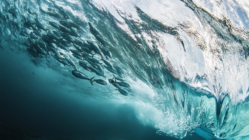 School of baitfish near the surface of the water