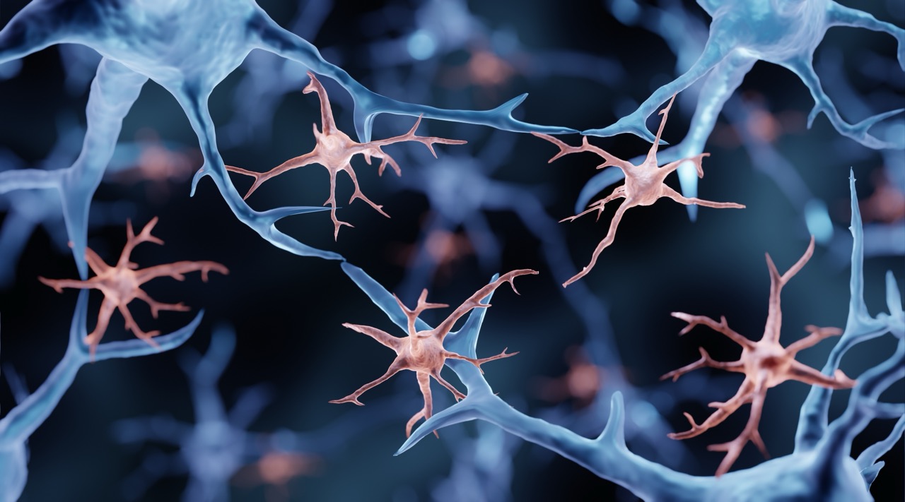 Artwork representing microglia cells in the brain