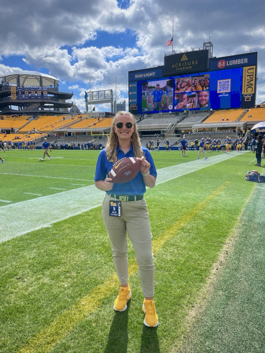 IMG_7593 - Rachel McLoughlin on the field at a Pitt football game IMG_7593