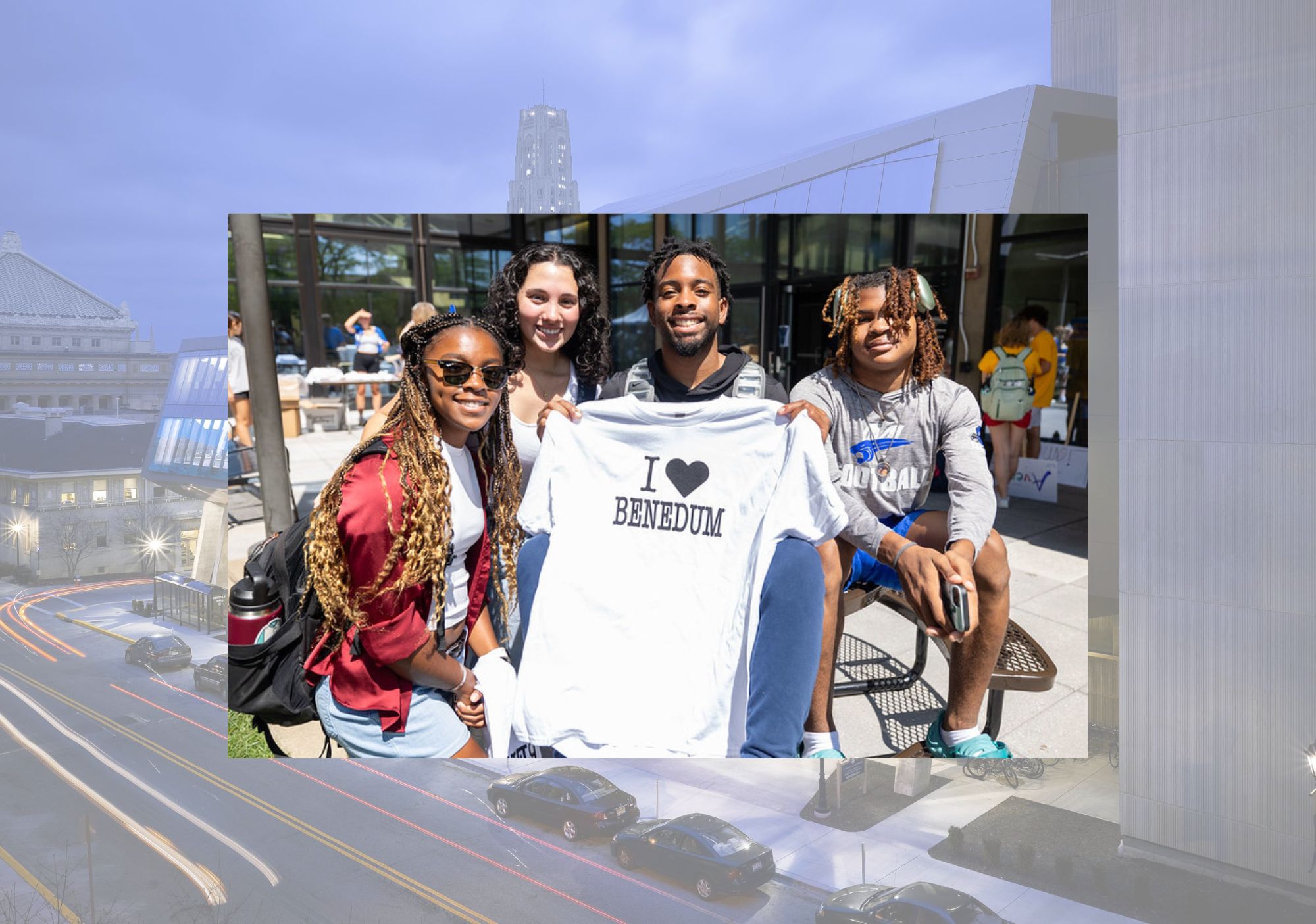 Four  first-year Summer Engineering Academy Schools standing outside at a table.