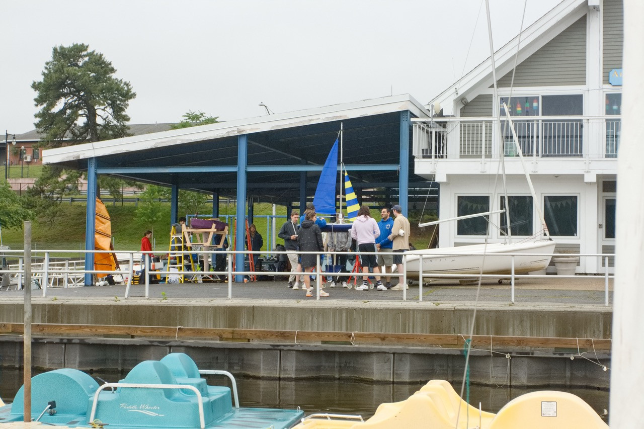 Sailbot_Regetta - Sailbot members with the Dan Marina at the Sailbot regatta in Worcester, MA Sailbot_Regetta