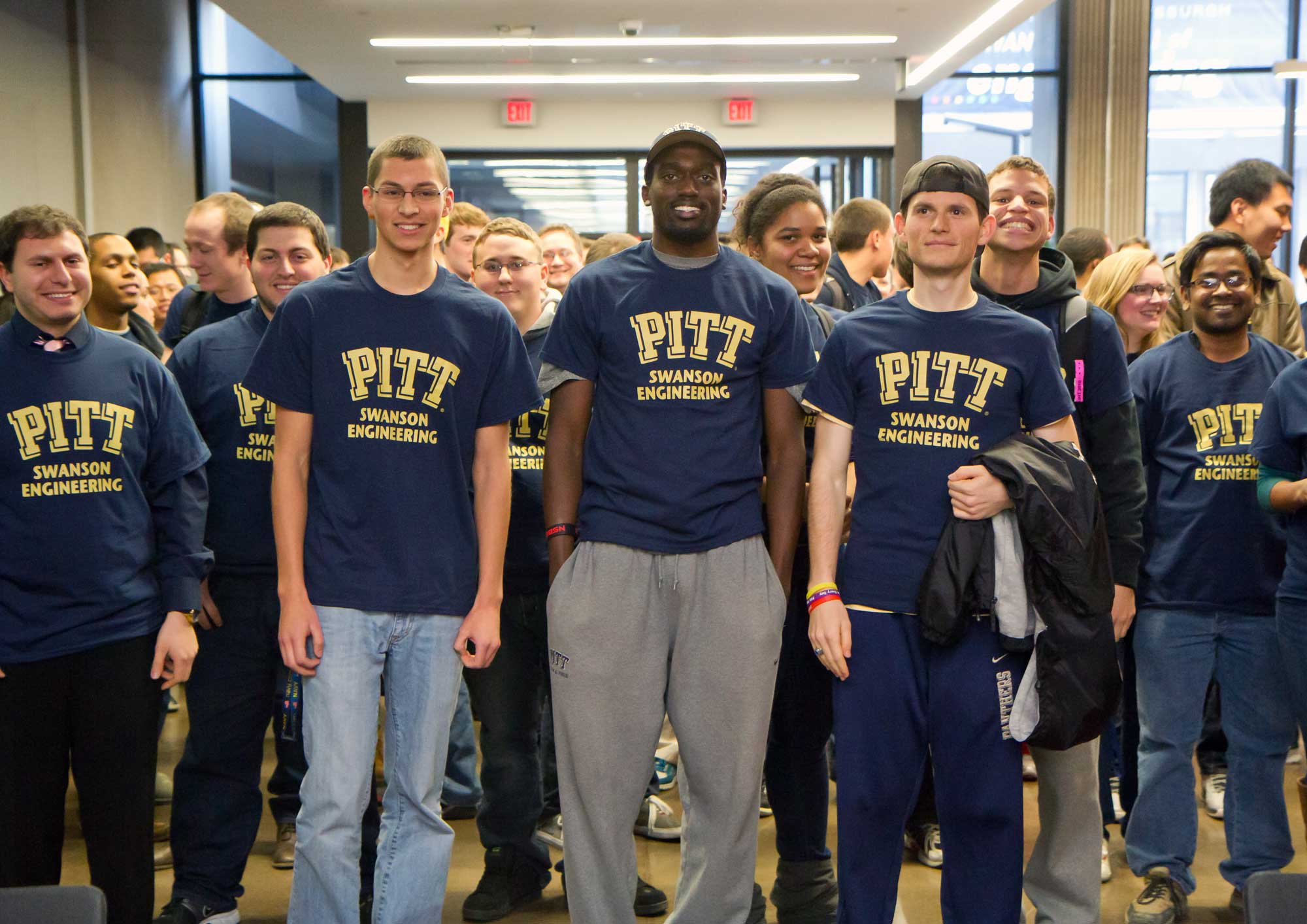 Students in the lobby of Benedum