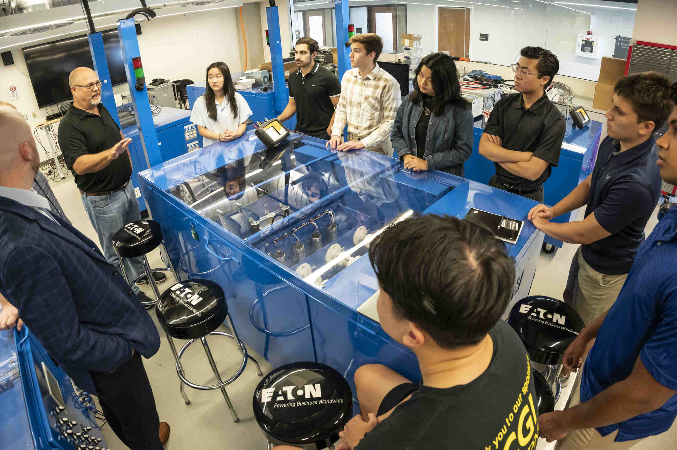 Summer  students participating in the SHURE-Grid research project meeting in Benedum Hall Eaton Lab, July 06, 2023.