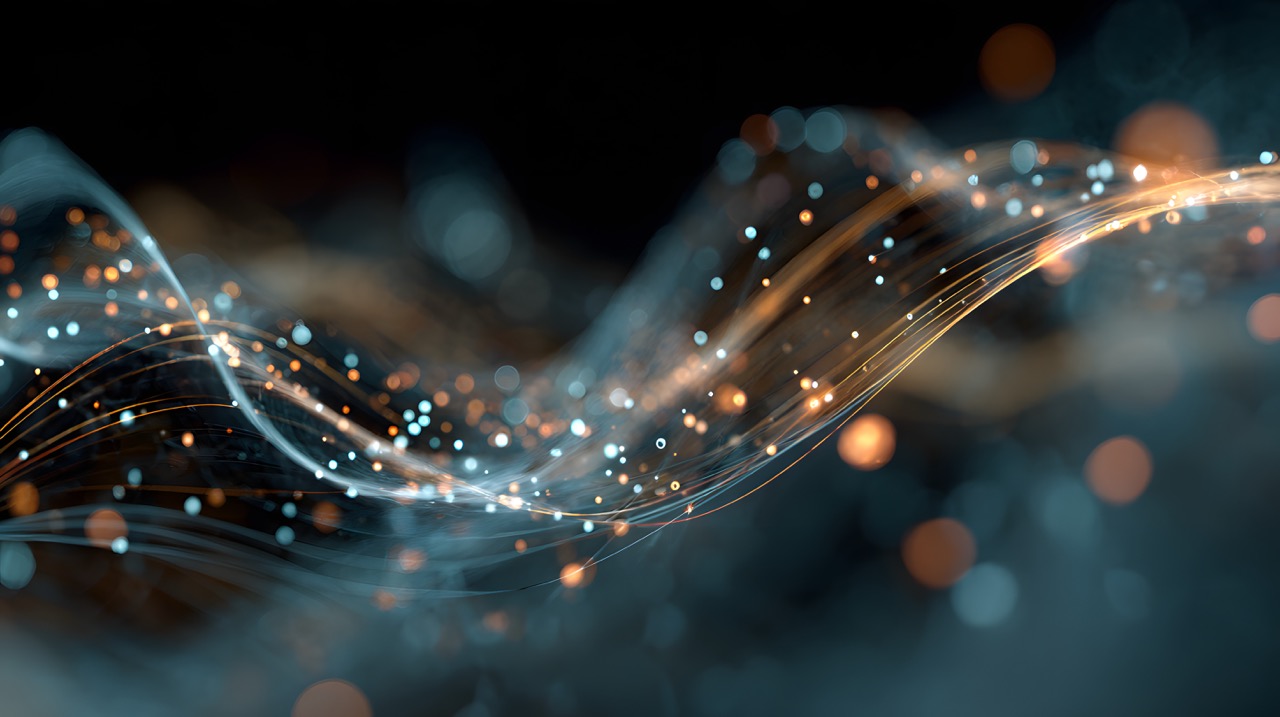 Abstract quantum computing visualized with flowing light and data streams