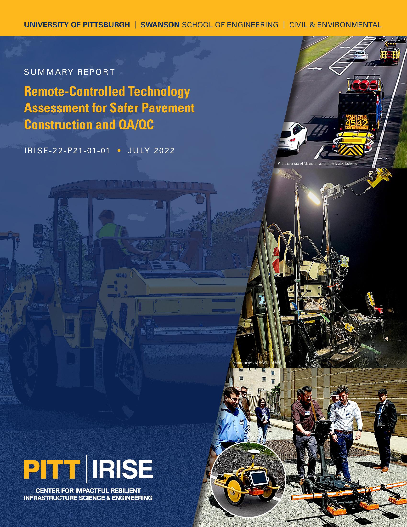 report cover: remote controlled technology assessment for safer pavement construction and QA QC July 2022