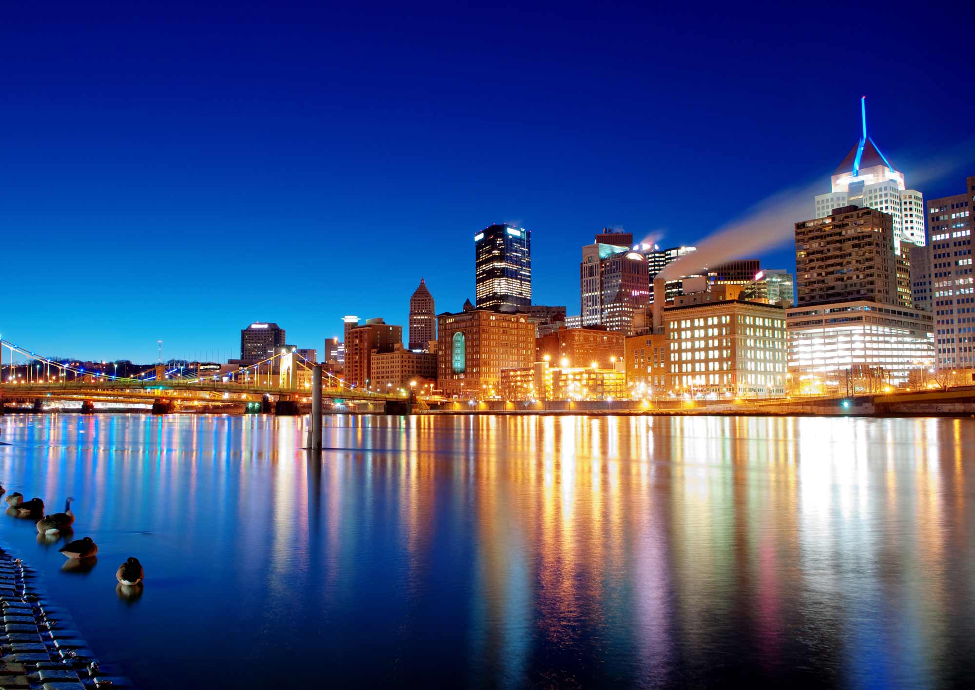 Pittsburgh at night near the river
