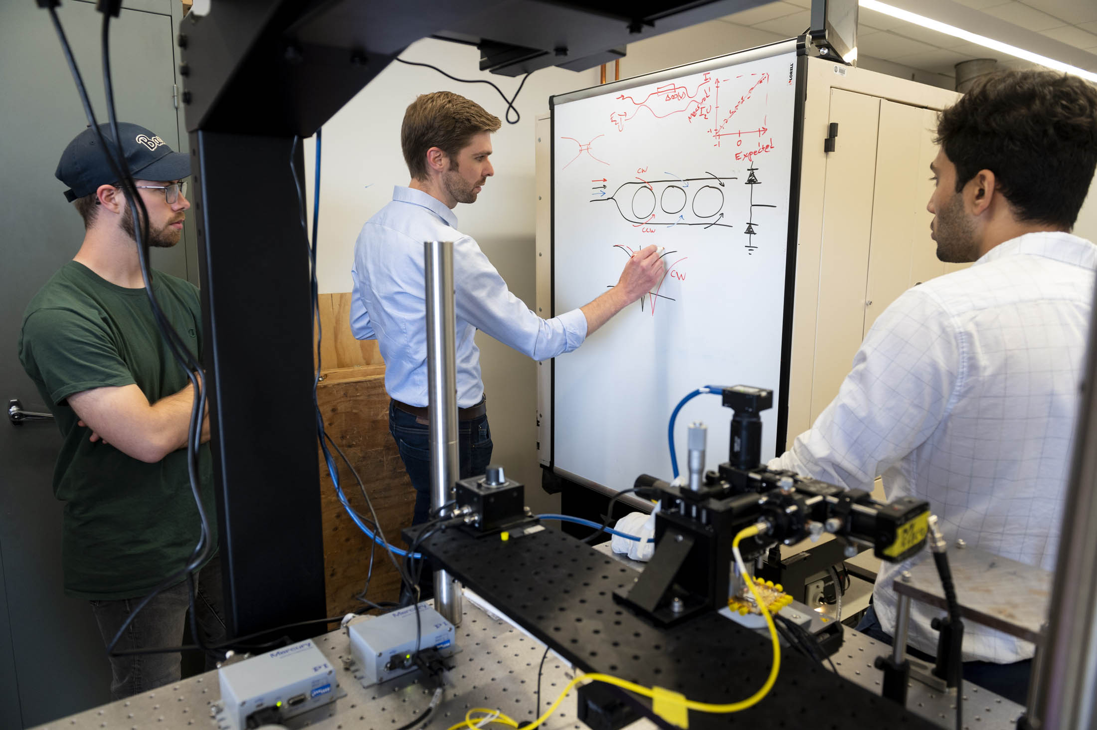 students at whiteboard in the lab
