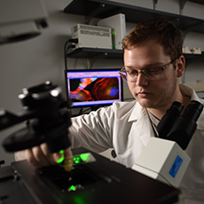  A technician adjusting lab equipment