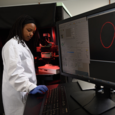  A technician adjusting lab equipment