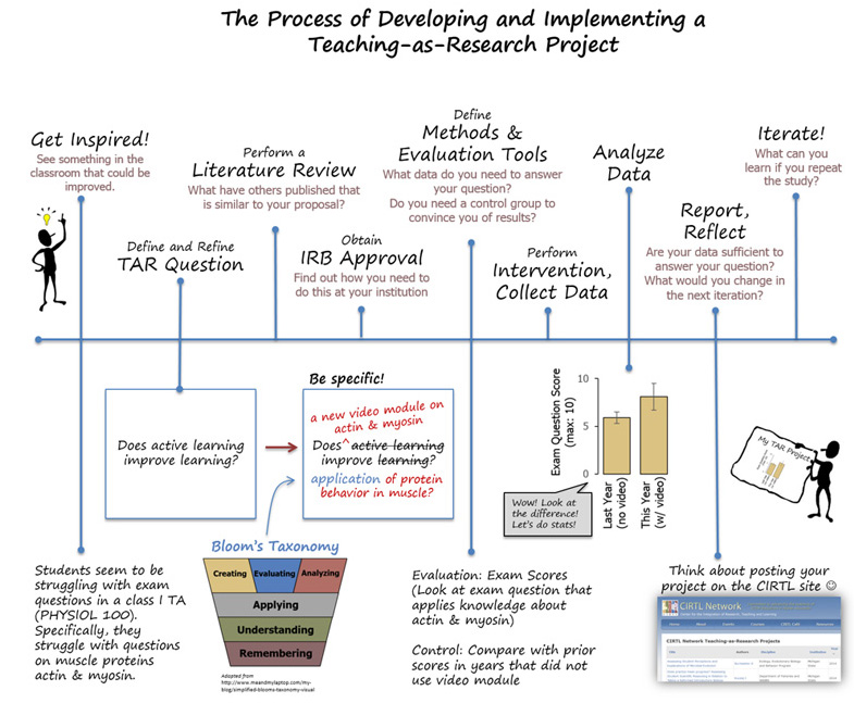 The process of developing and implementing a teaching as research project diagram