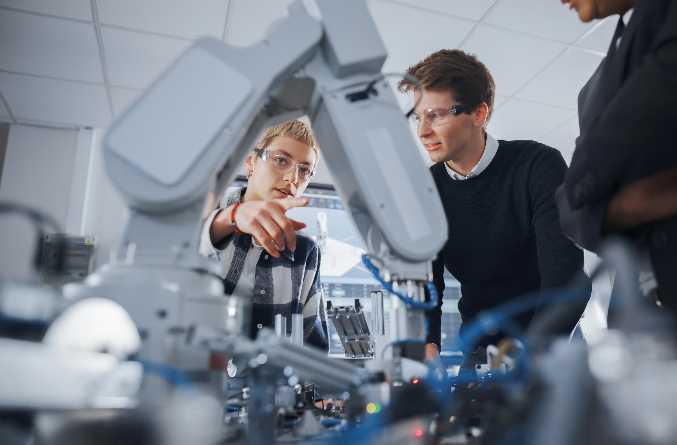 Students working on a device