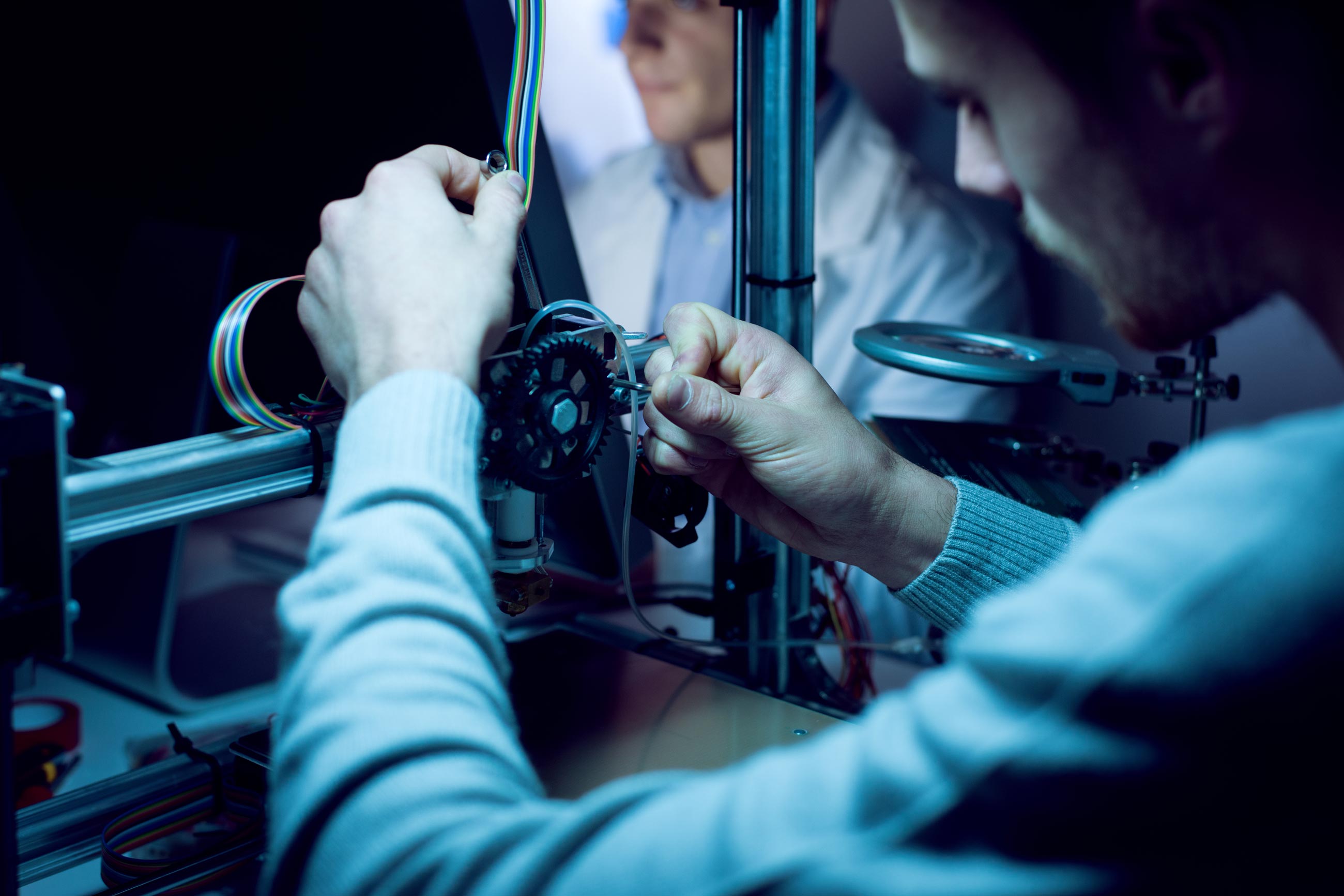 Students working on a device