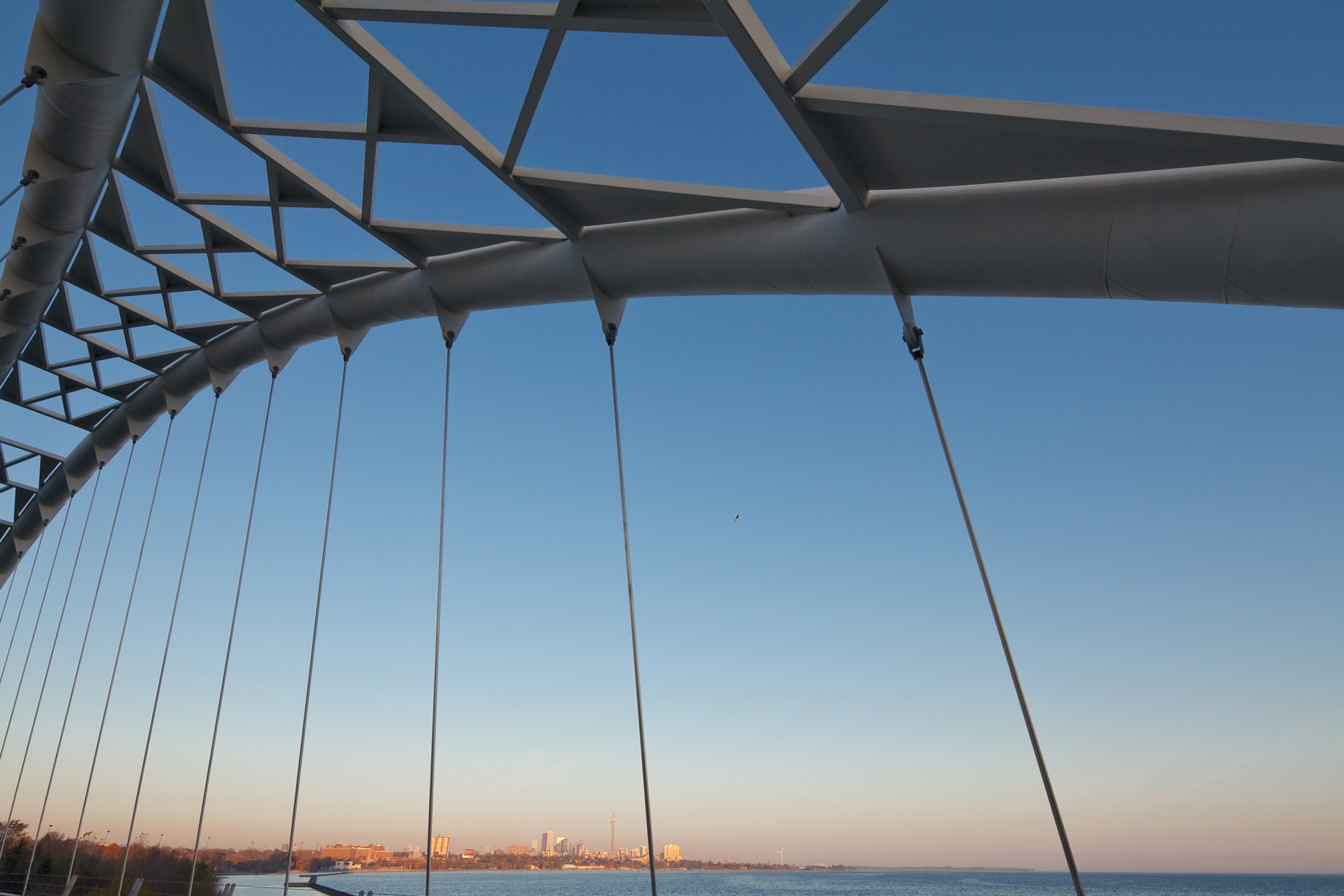 Architectural photo of a bridge support and cables