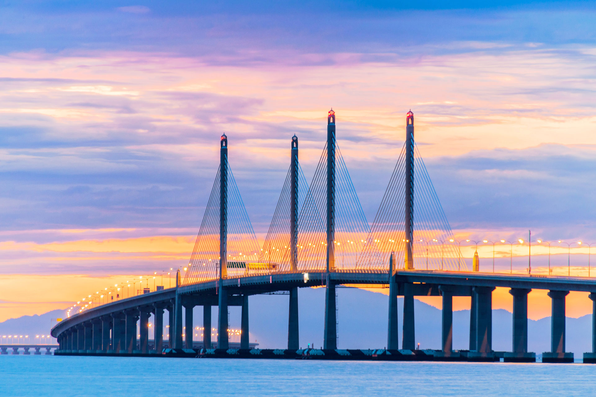 A very long bridge over a vast expanse of water