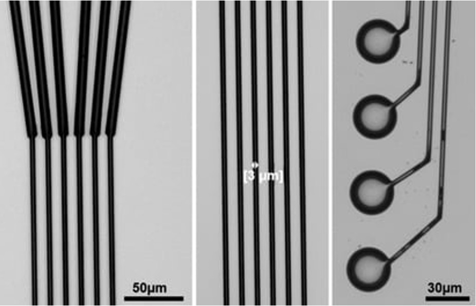images of multi-channel glassy carbon electrodes which are compatible with microfabrication methods